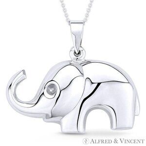 Elephant Animal Charm 31x37mm Pendant in .925 Sterling Silver